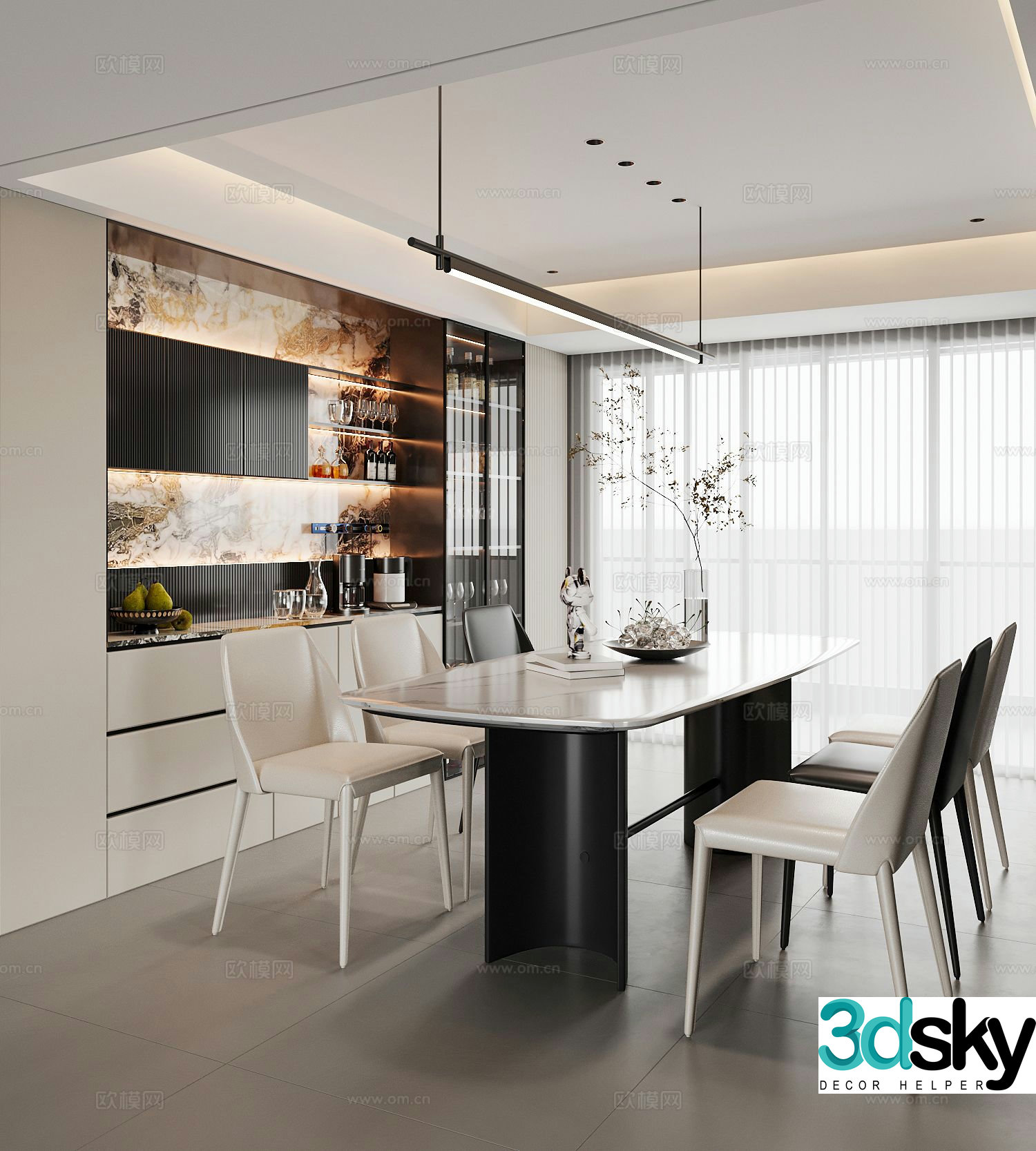 Modern minimalist restaurant 3d model