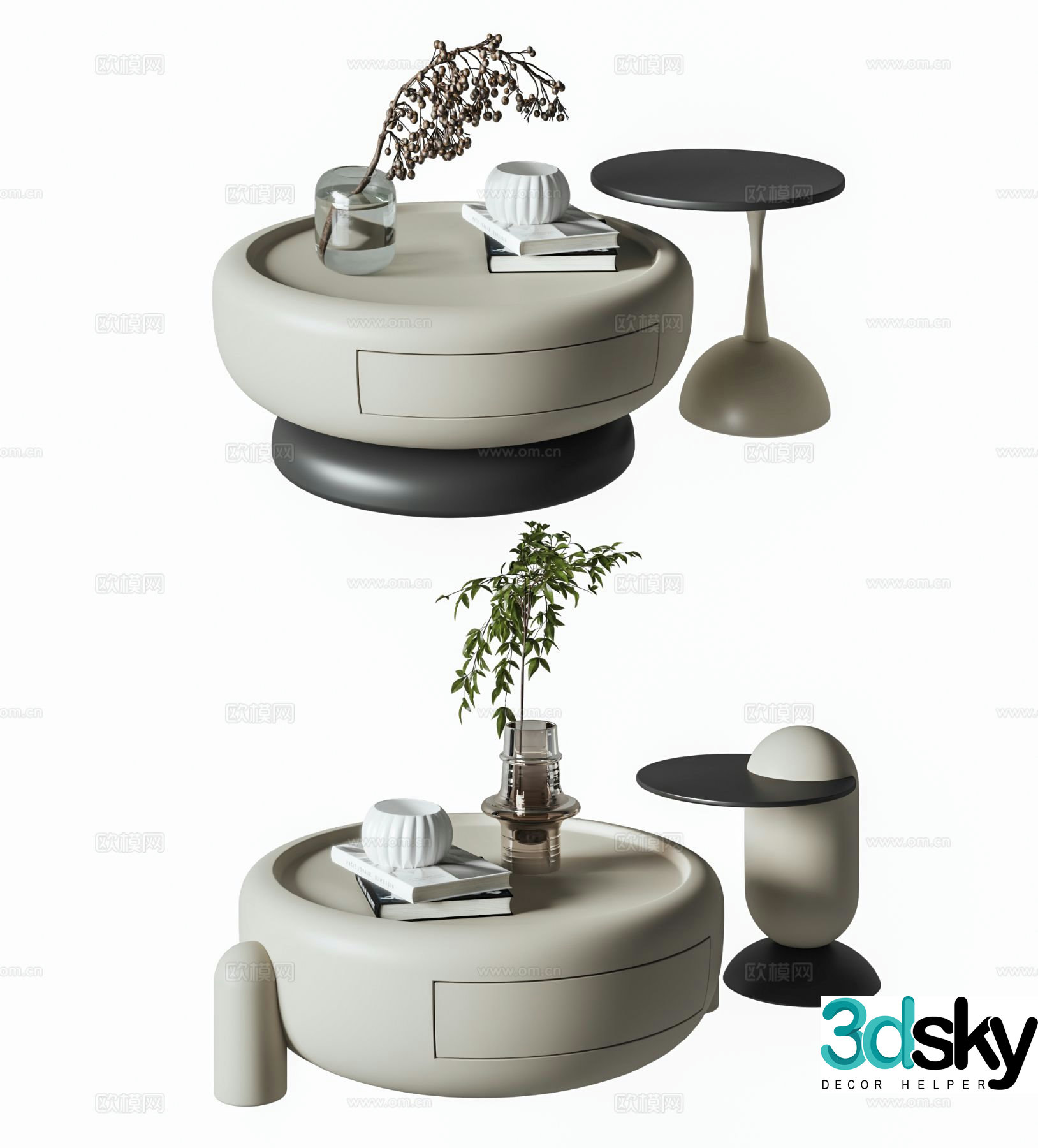 Cream style coffee table mother-in-law coffee table 3d model