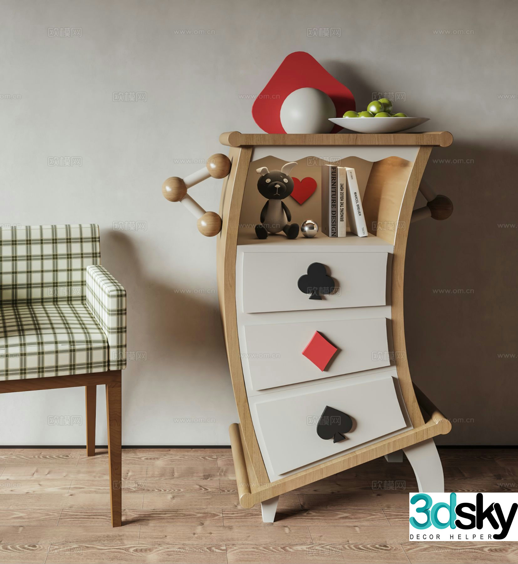 Modern bent side cabinet cartoon drawer 3d model