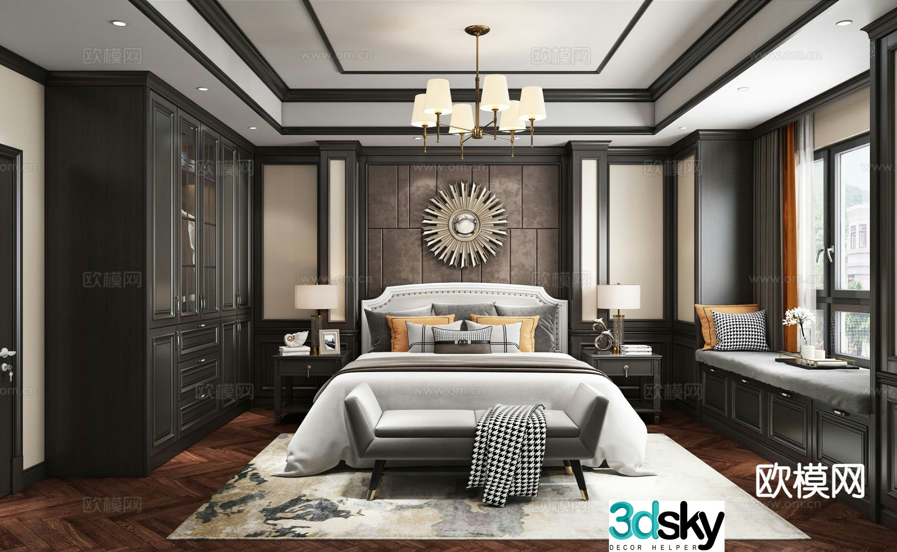 American style bedroom master bedroom 3d model