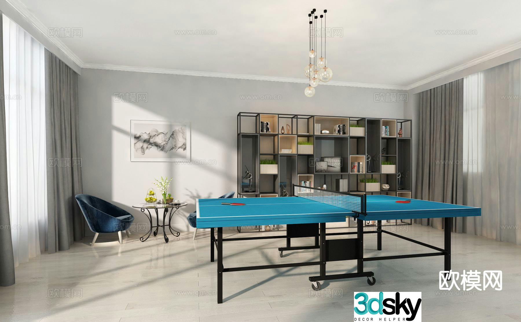 Modern table tennis room leisure area 3d model