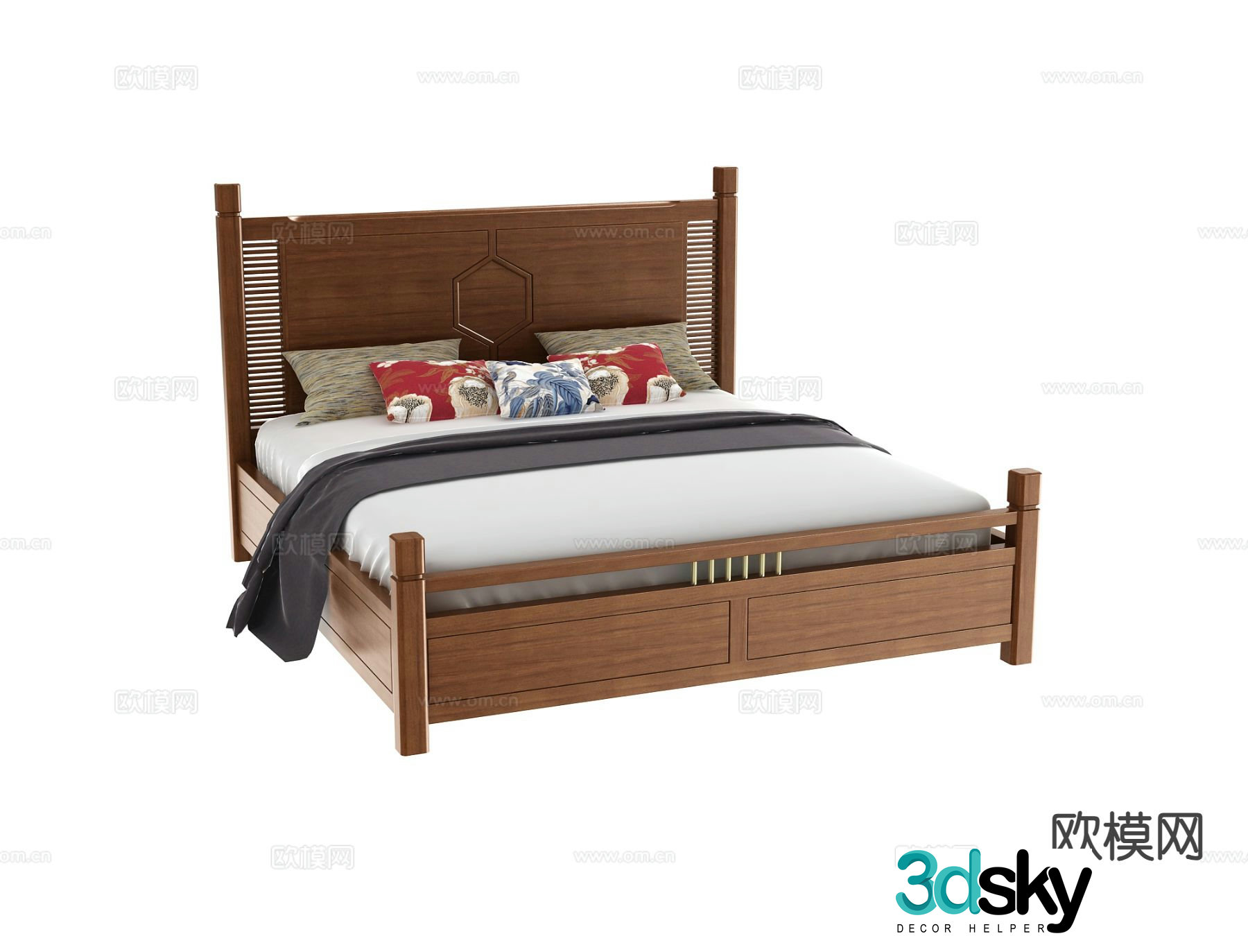 New Chinese style double bed 3d model