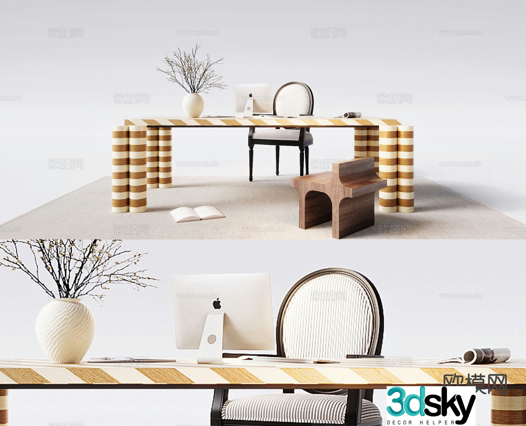 Medieval style desk and chair 3d model