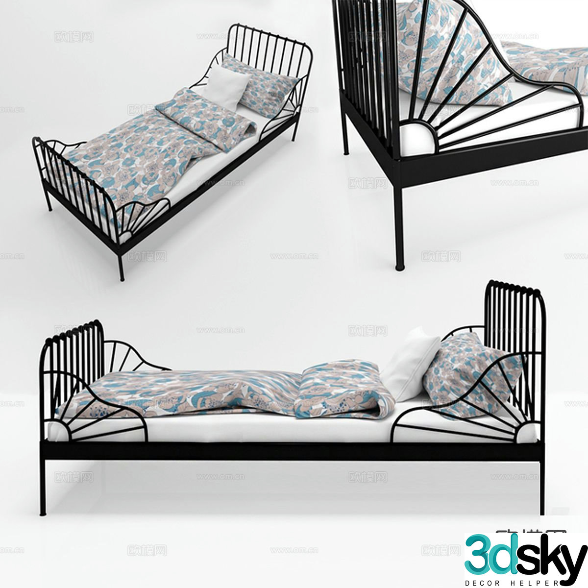 Iron single bed 3d model