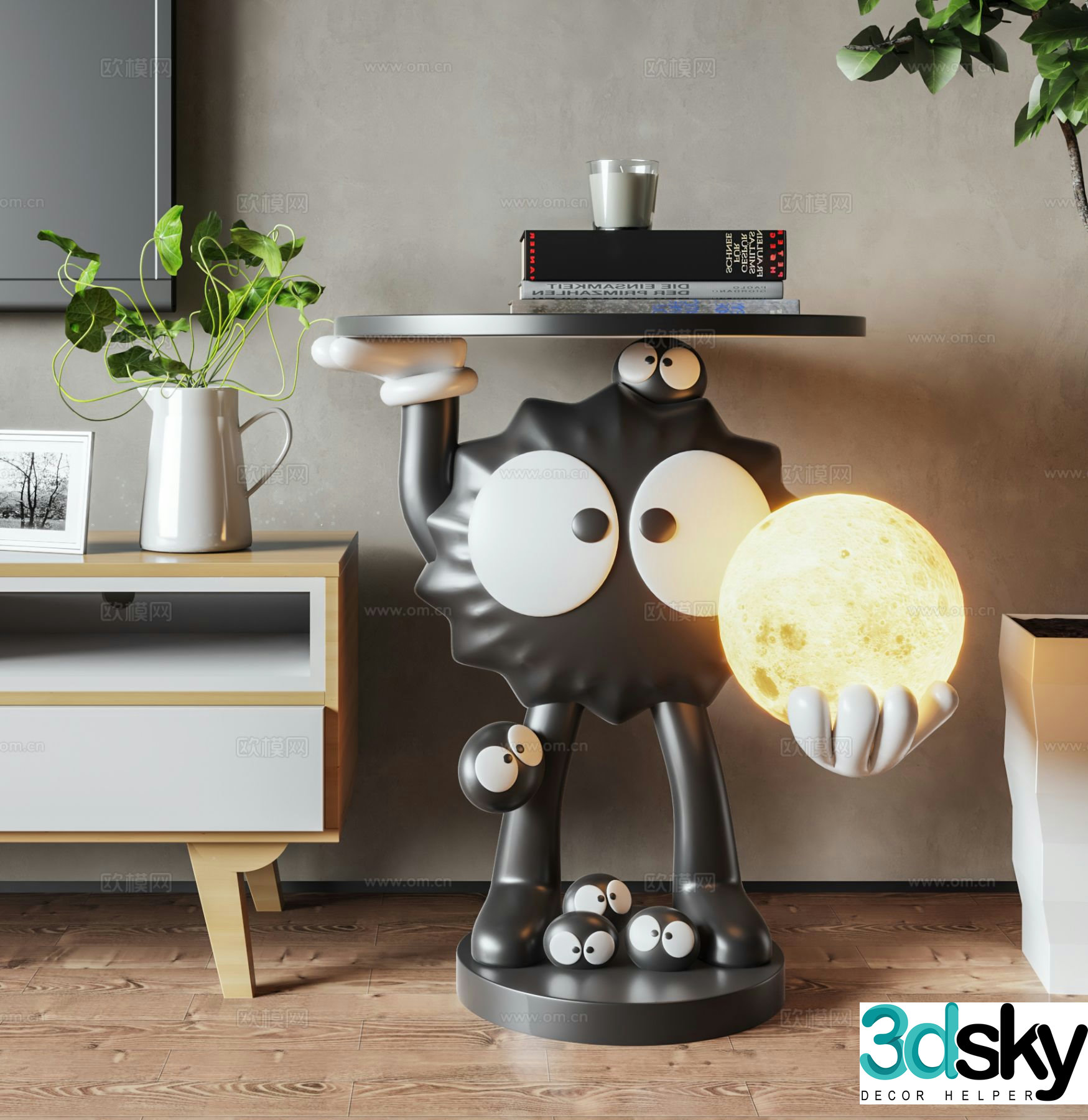 Modern cartoon side table tray cartoon decorative lamp 3d model