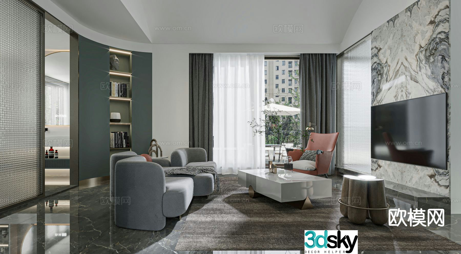 Modern living room master bedroom master bathroom living room 3d model