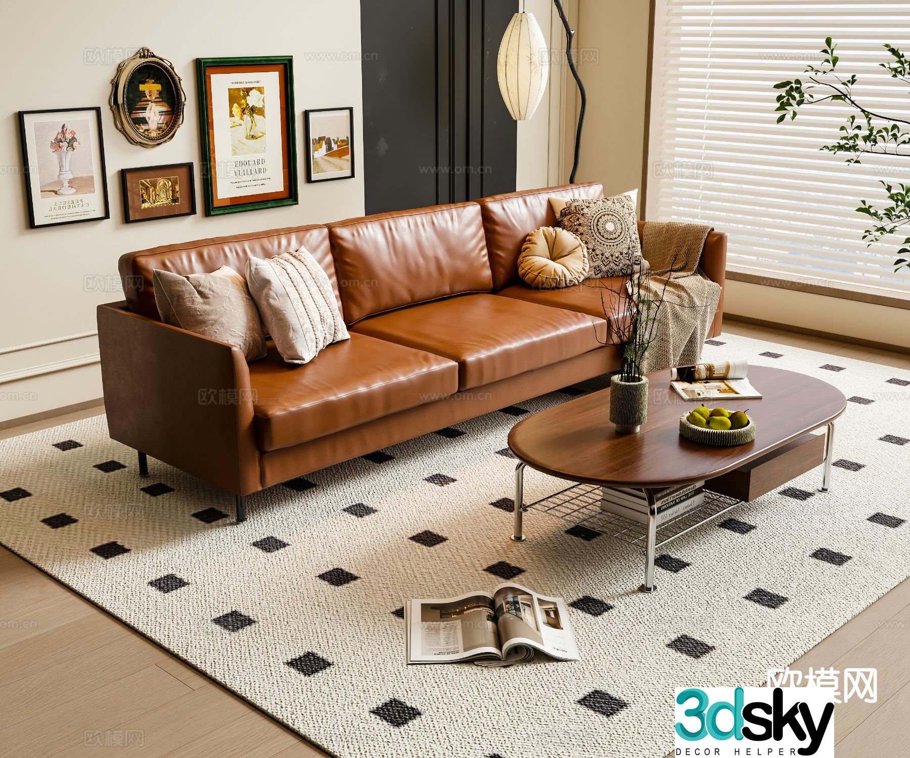 French three-seat sofa 3d model