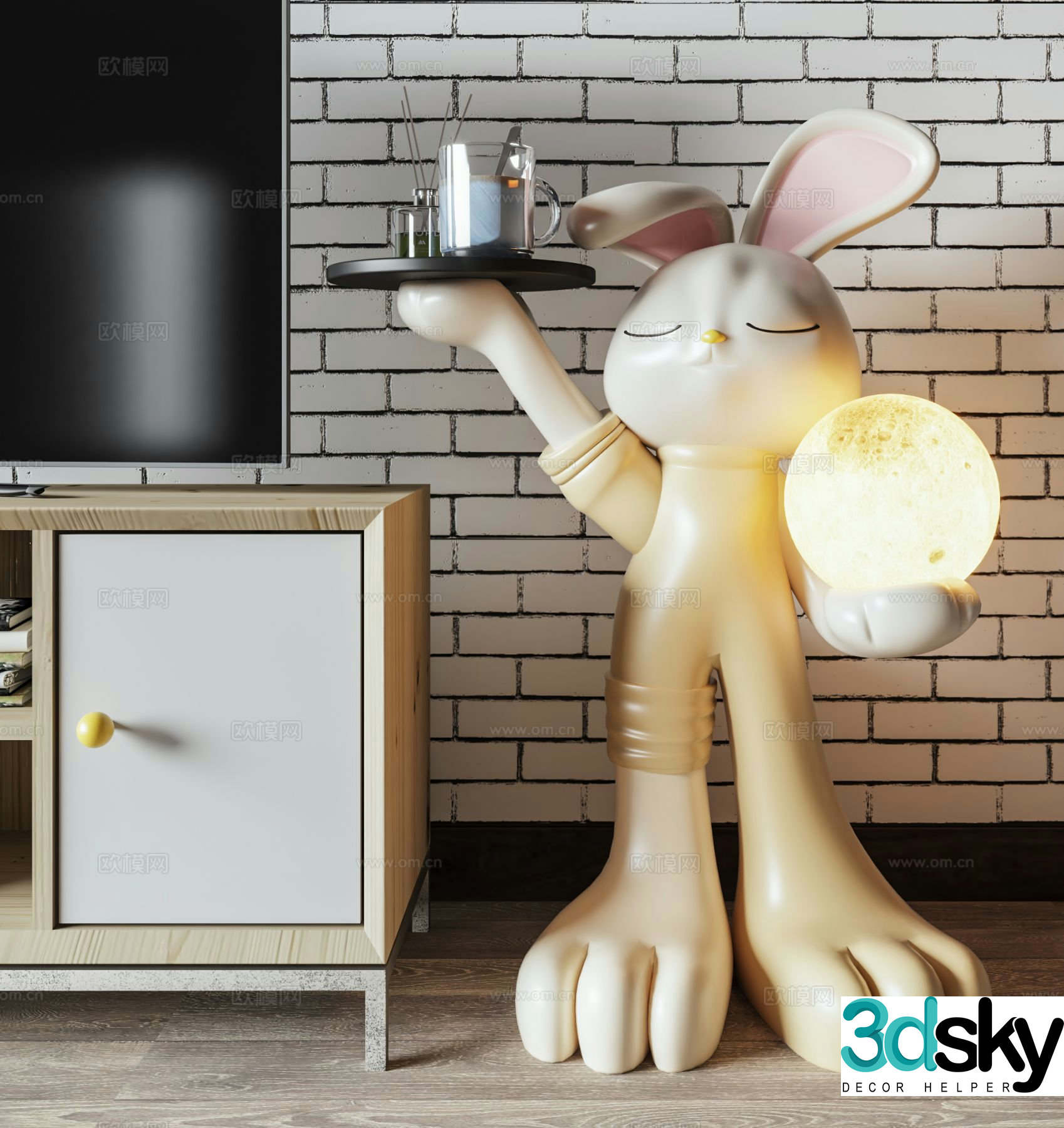 Modern Cartoon Rabbit Ornament Tray Rabbit Ornament 3D Model