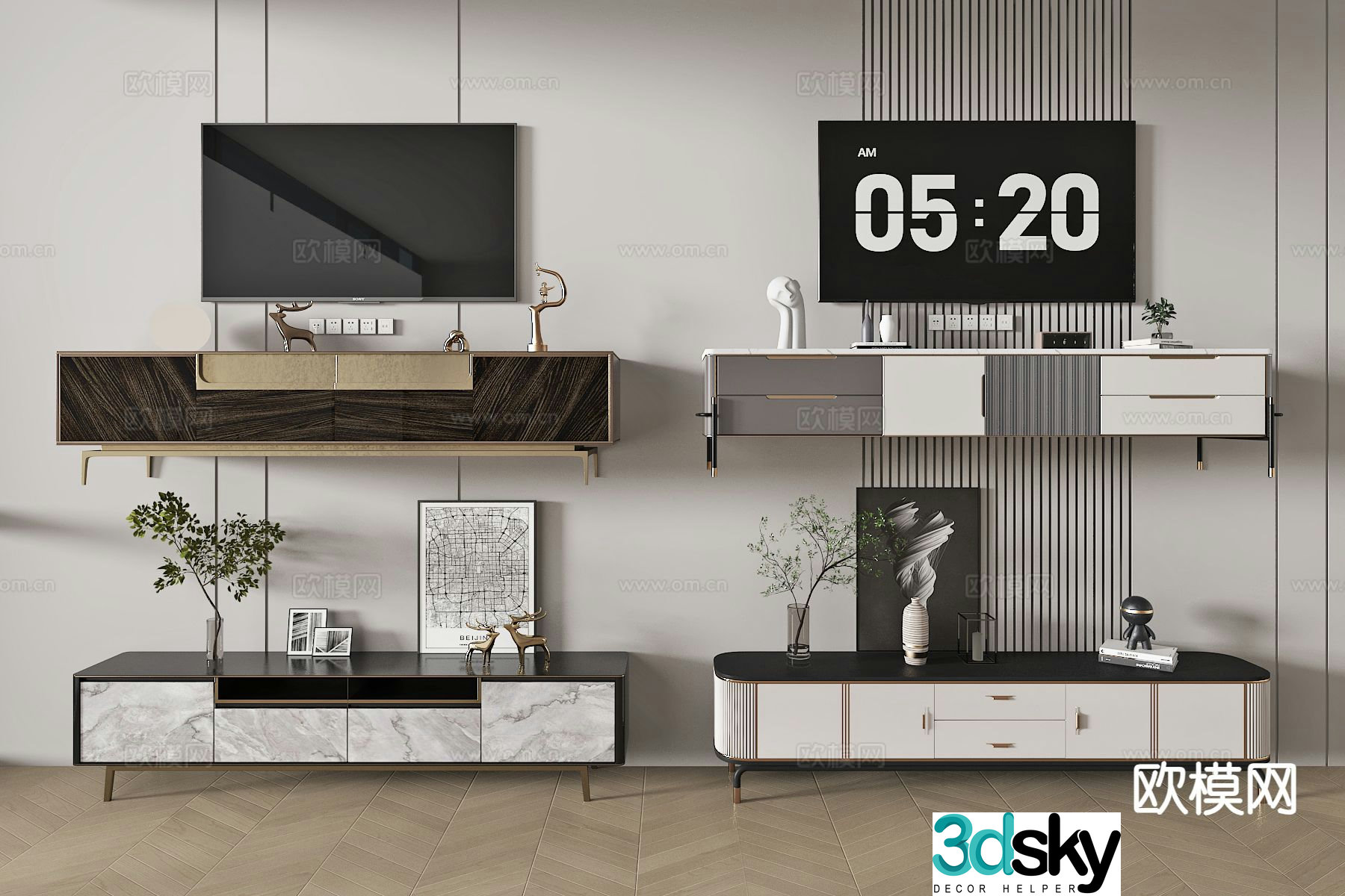 Light luxury TV cabinet base cabinet 3D model