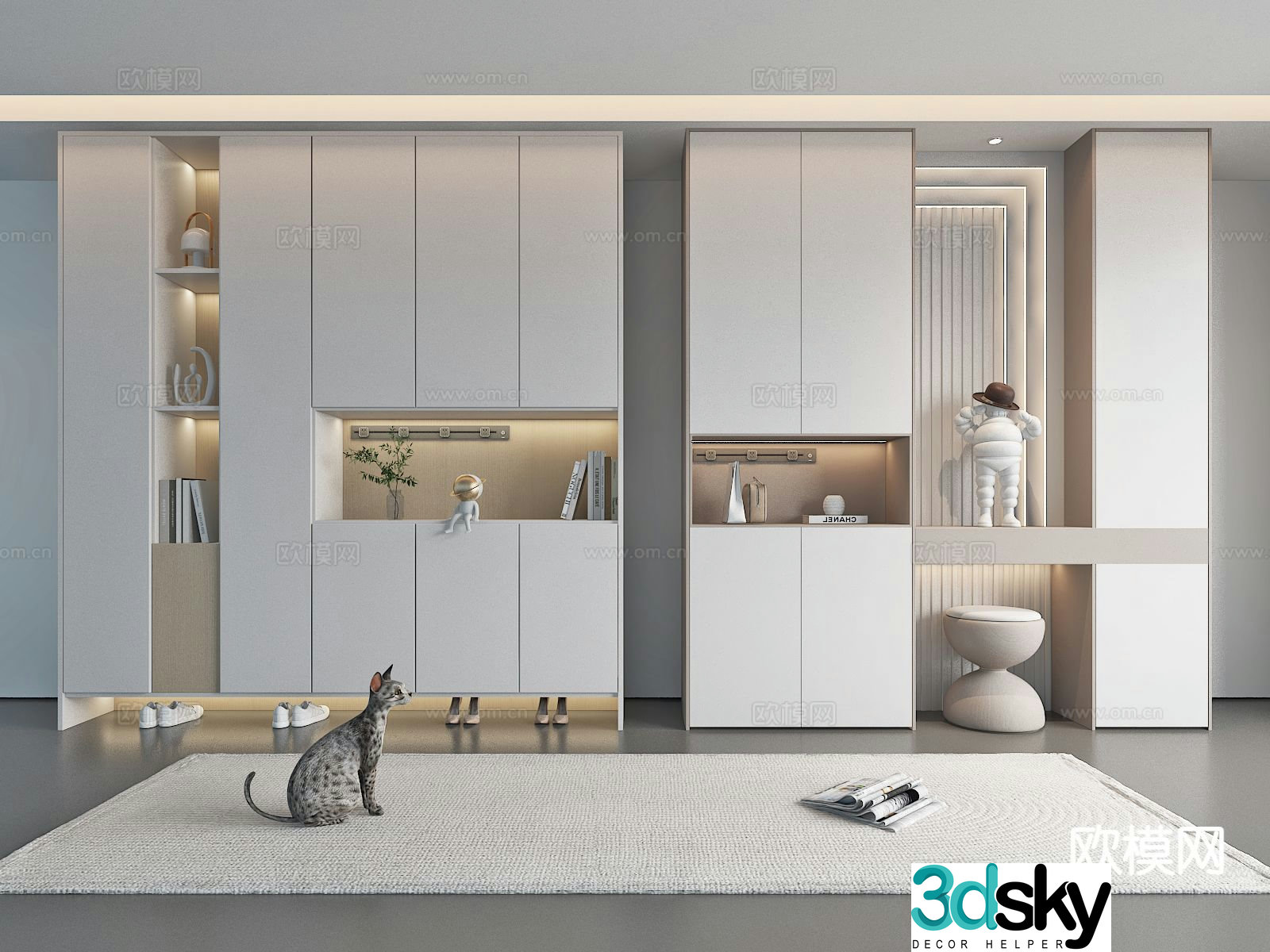 Modern partition shoe cabinet entrance shoe cabinet 3D model