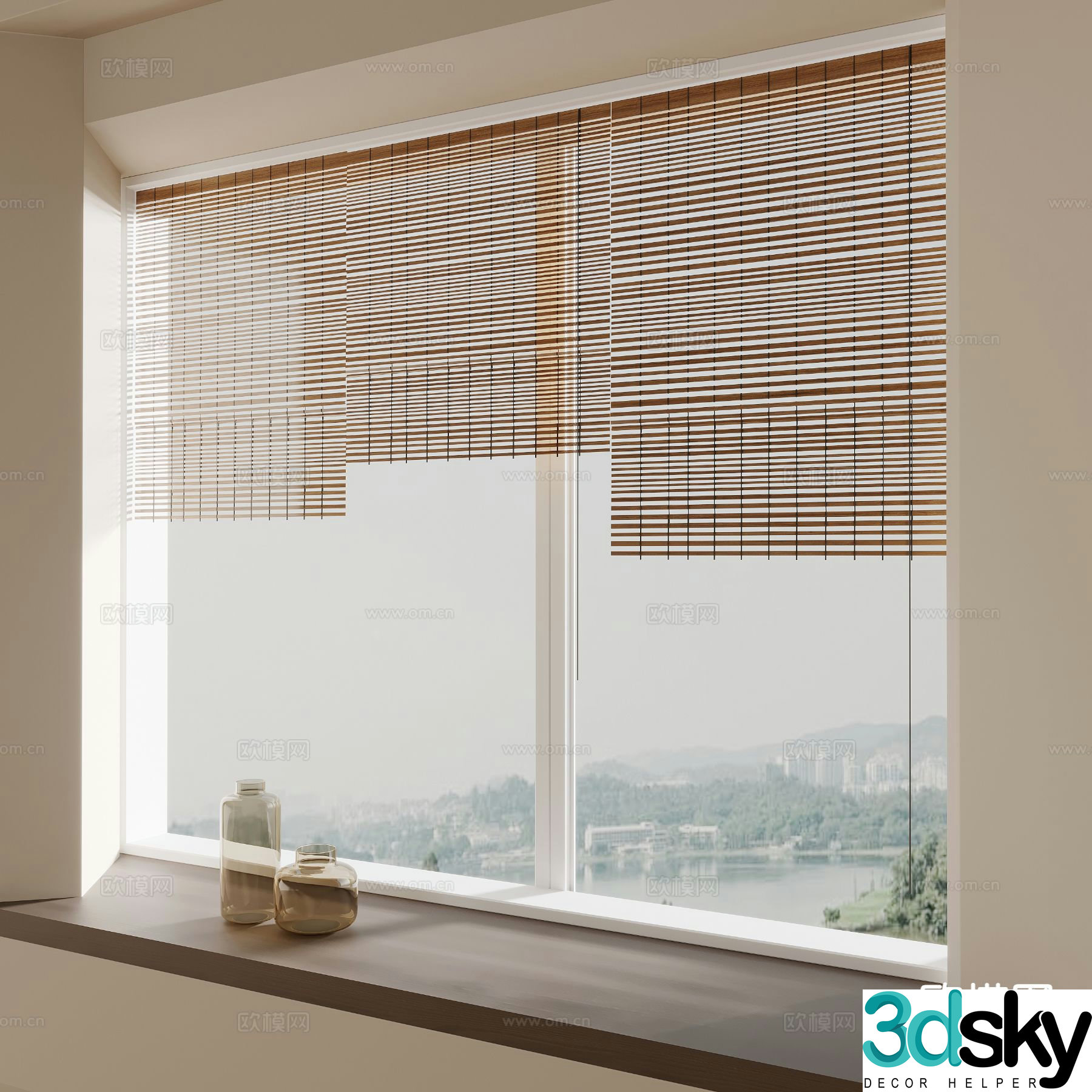 Chinese style curtains roller blinds bamboo blinds 3d model