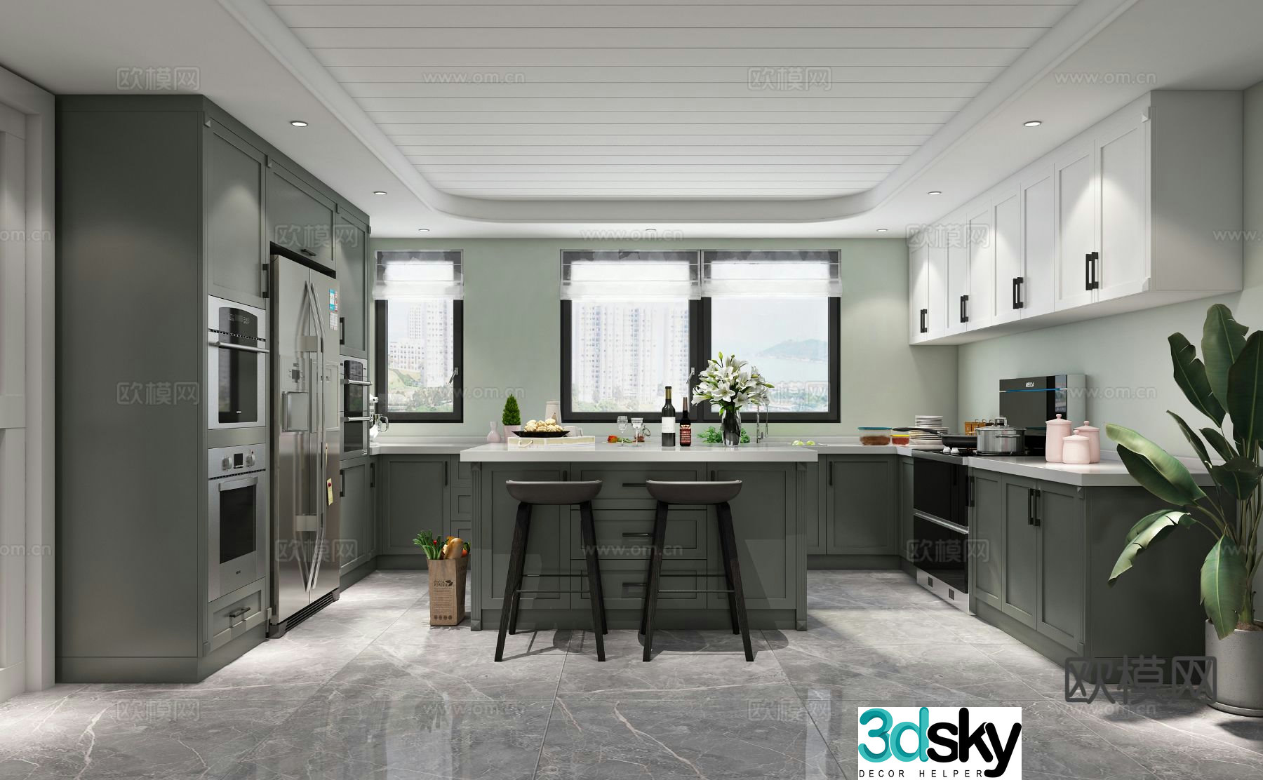 Nordic island kitchen 3d model