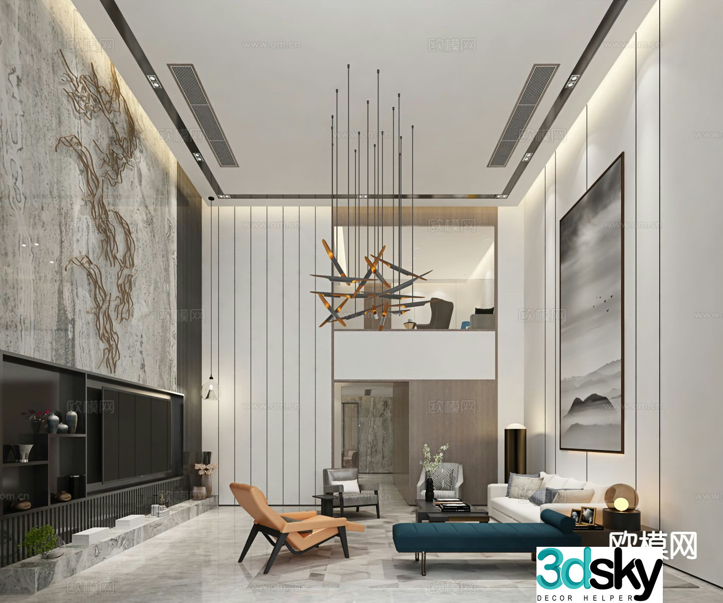 Modern villa living room 3d model