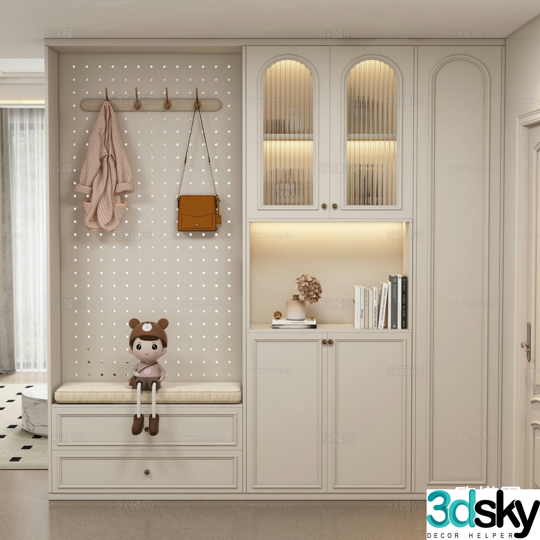 Cream style entrance shoe cabinet 3D model