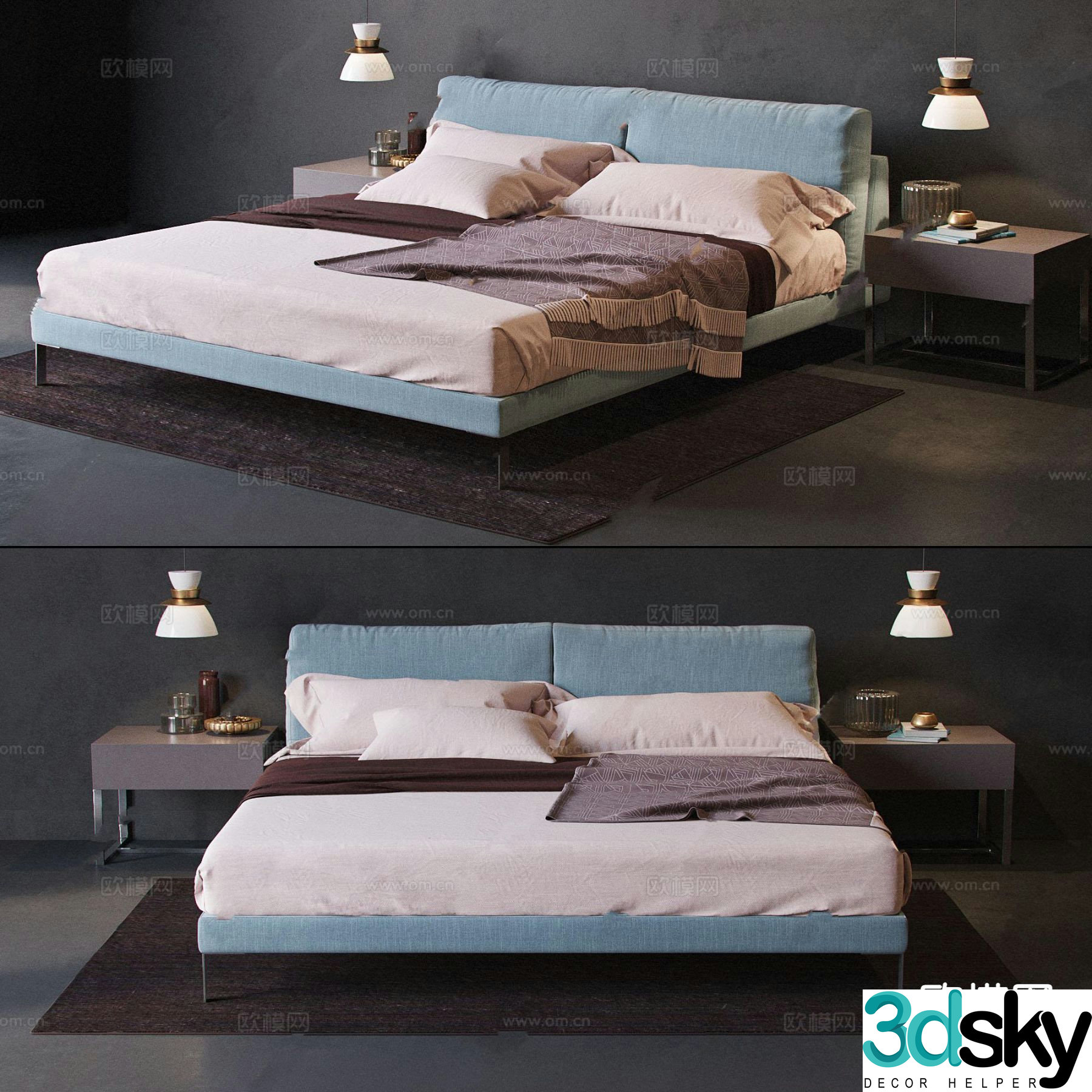 Modern double bed 3d model