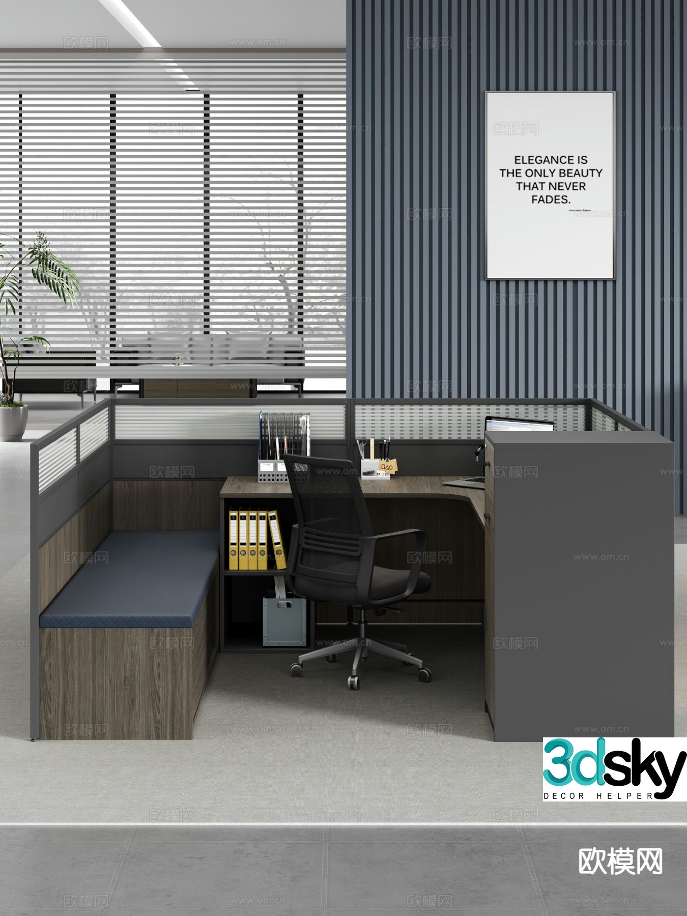 Modern desk staff desk staff desk 3d model
