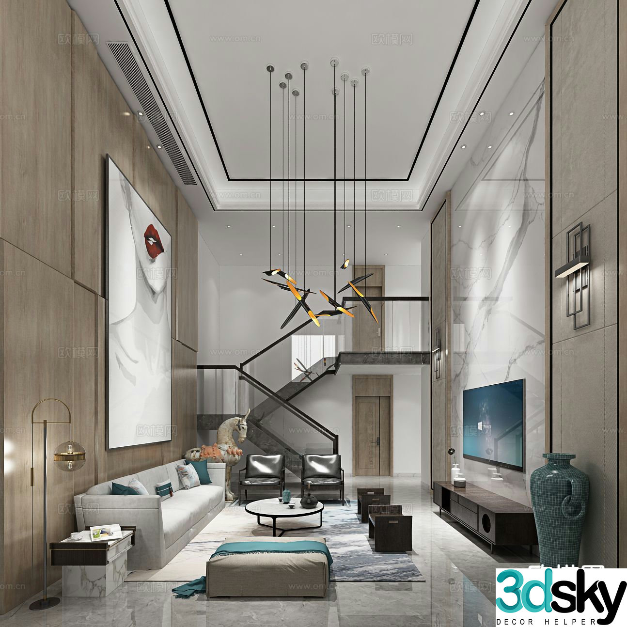 Modern villa living room 3d model