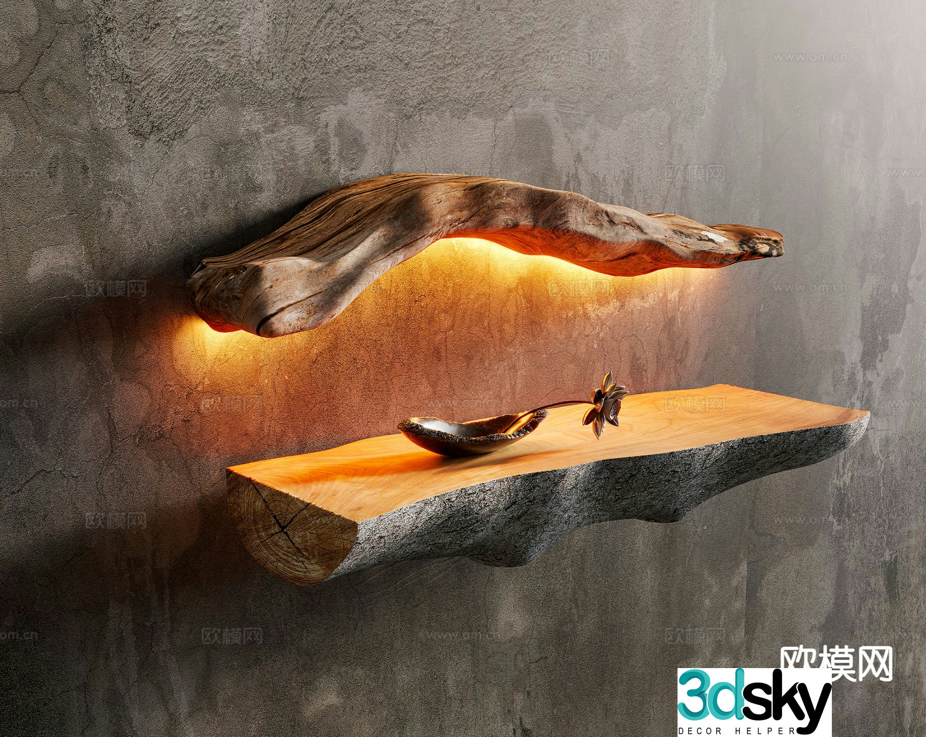 Wabi-sabi log wall lamp 3d model