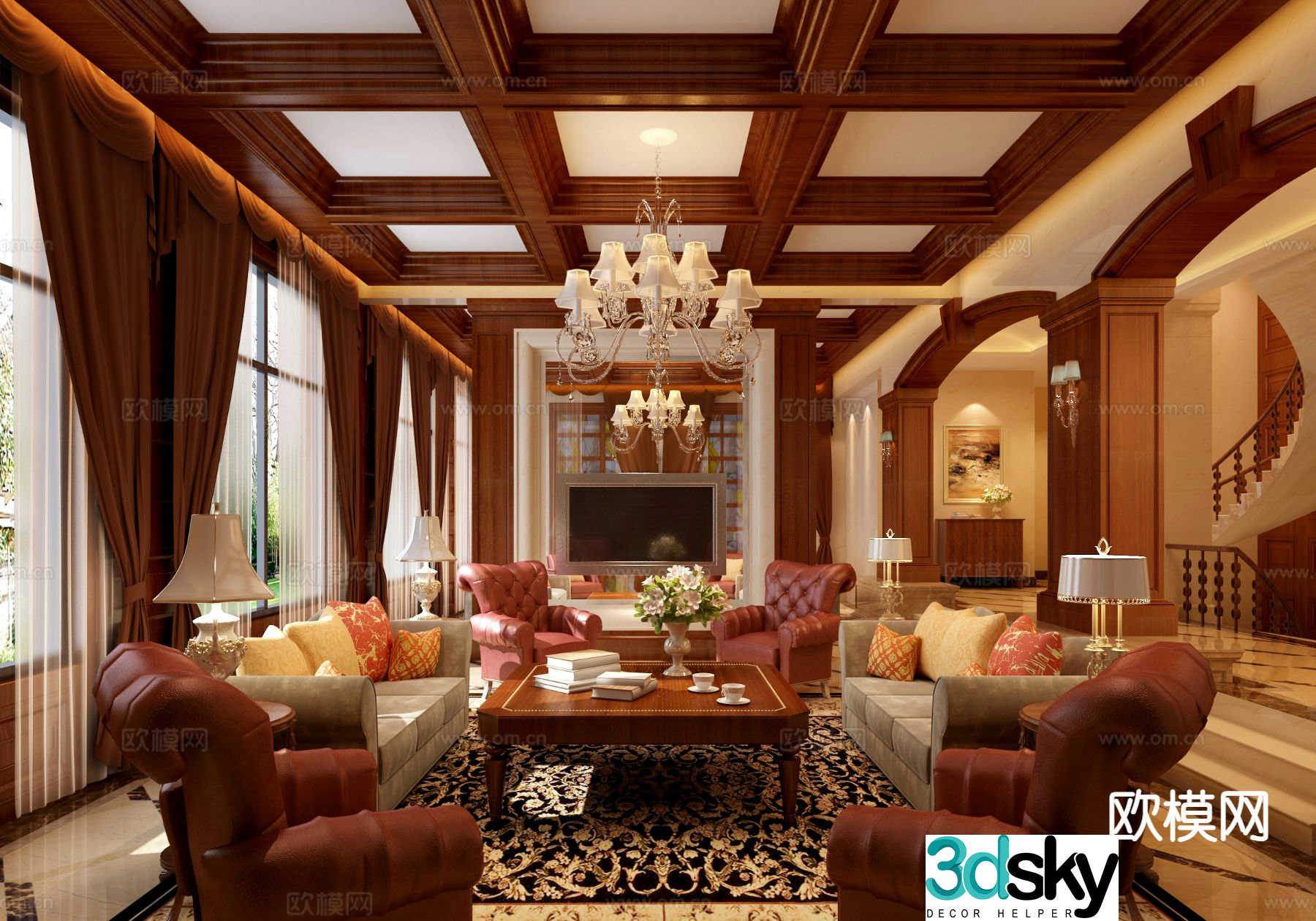 American villa living room 3D model