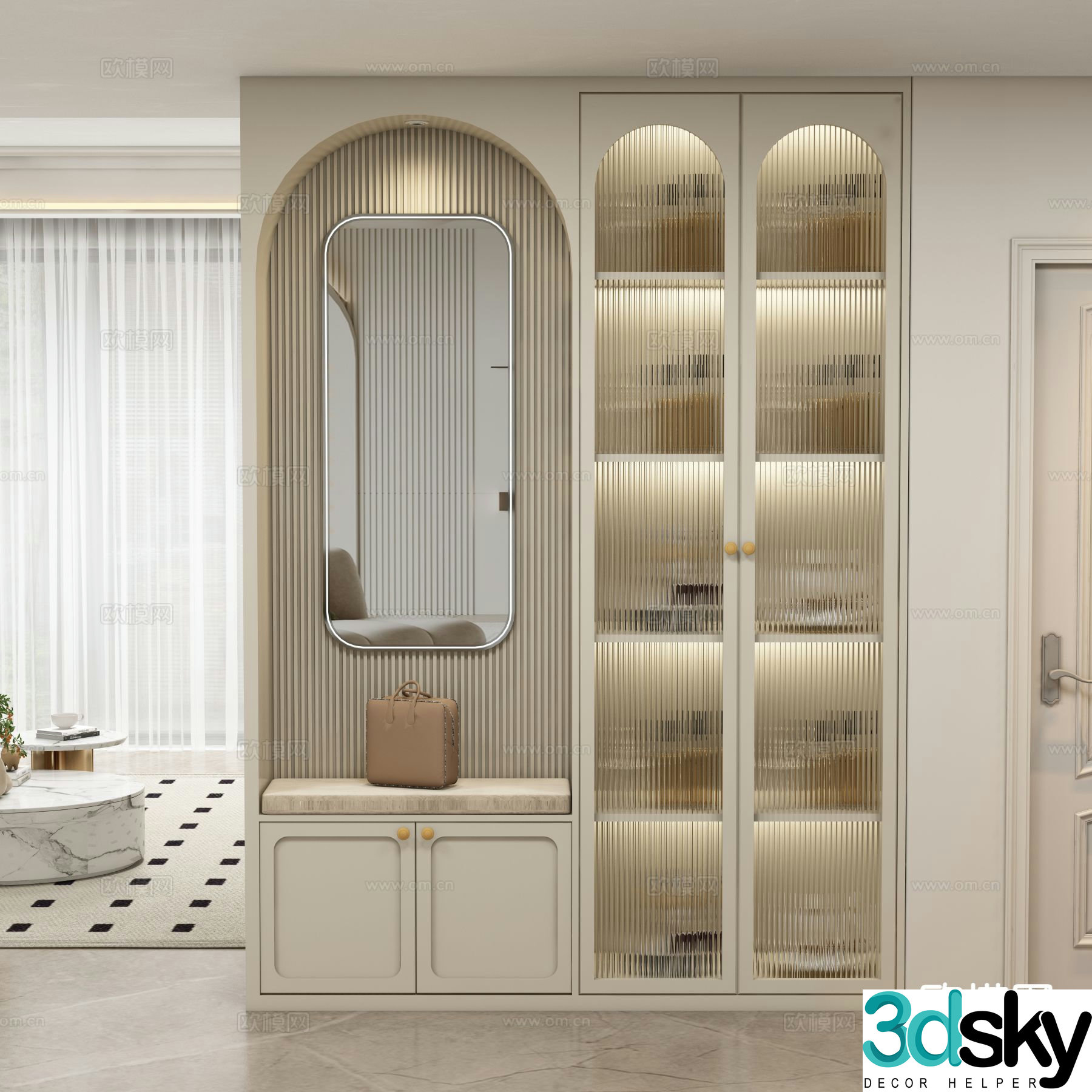 Cream style entrance shoe cabinet 3D model