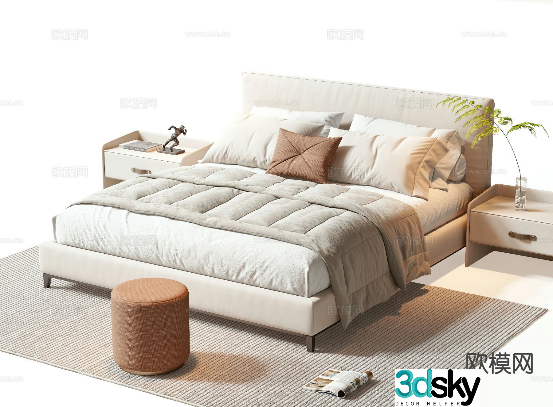 Modern double bed 3d model