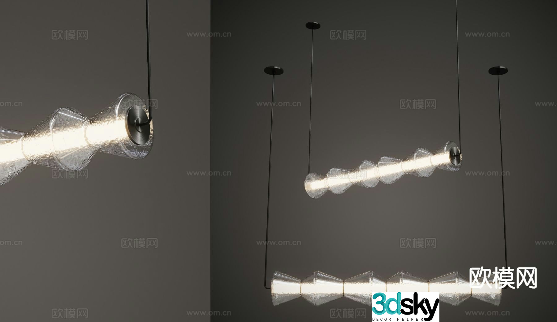 Modern glass chandelier strip light 3d model