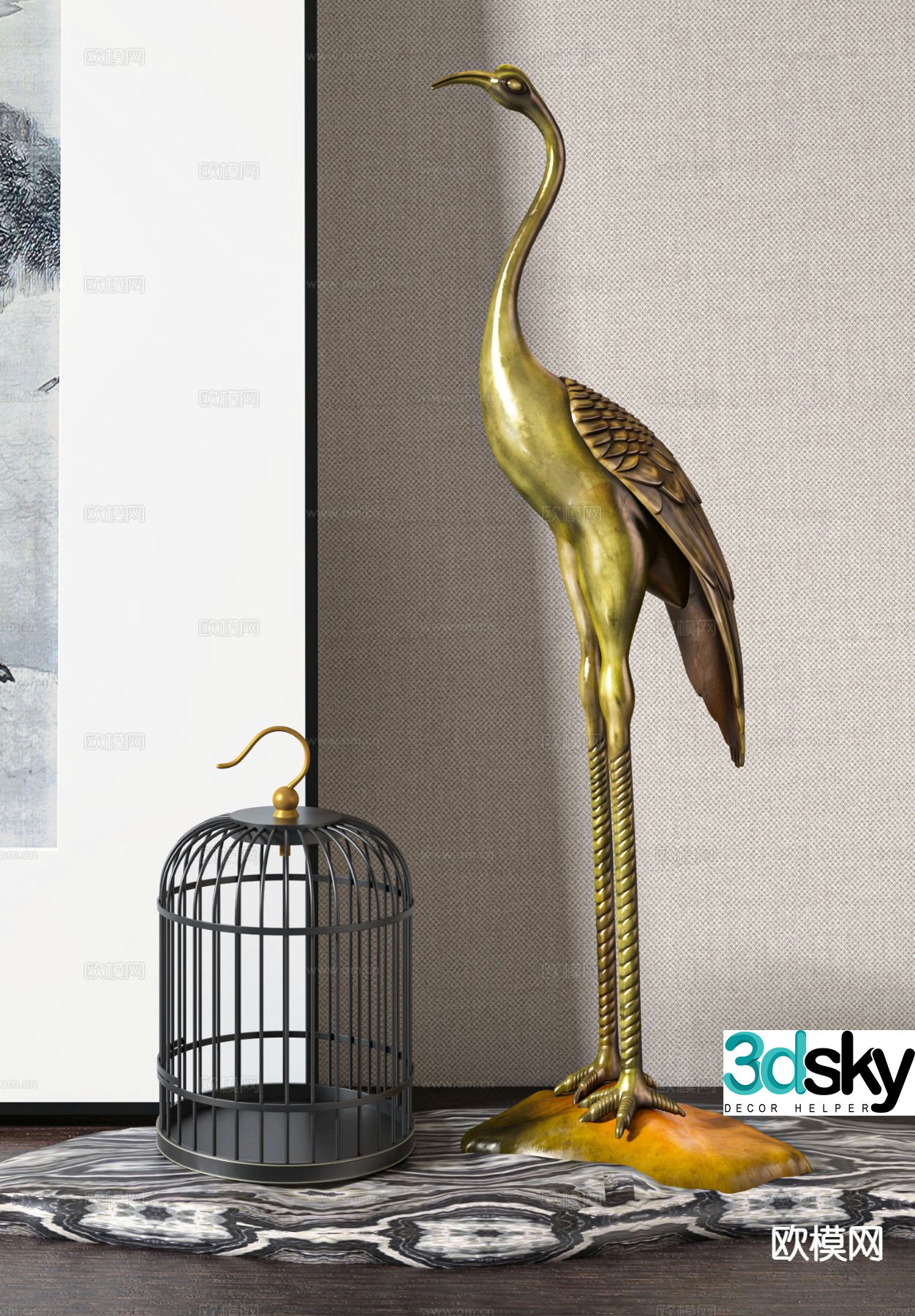 New Chinese style crane sculpture ornaments 3D model
