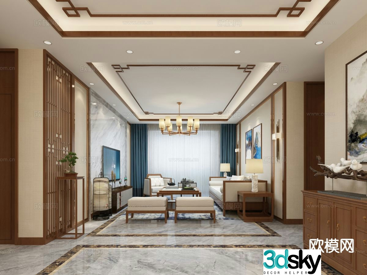 New Chinese style living room 3d model