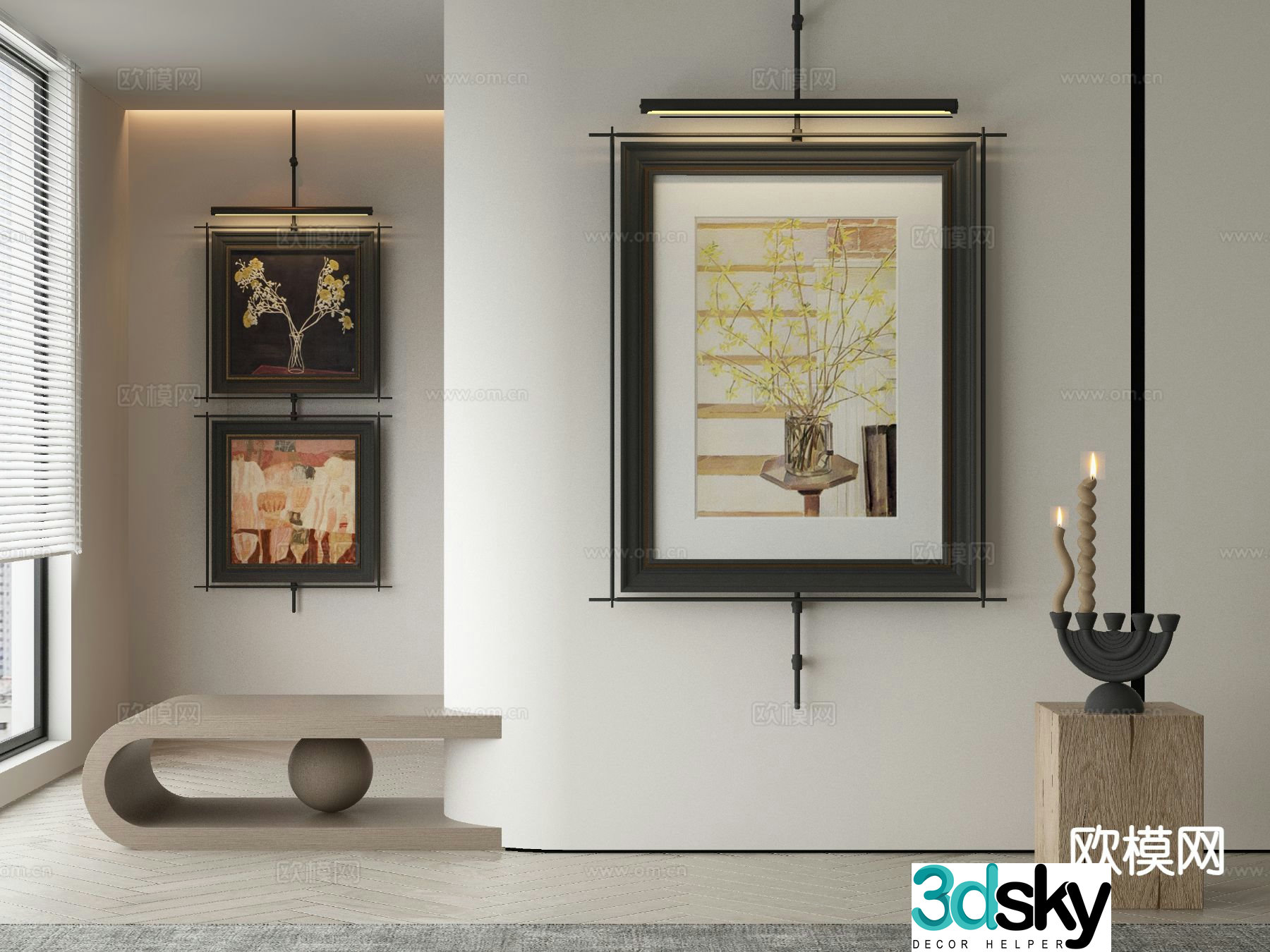 Medieval style decorative painting metal pole hanging painting abstract painting 3D model