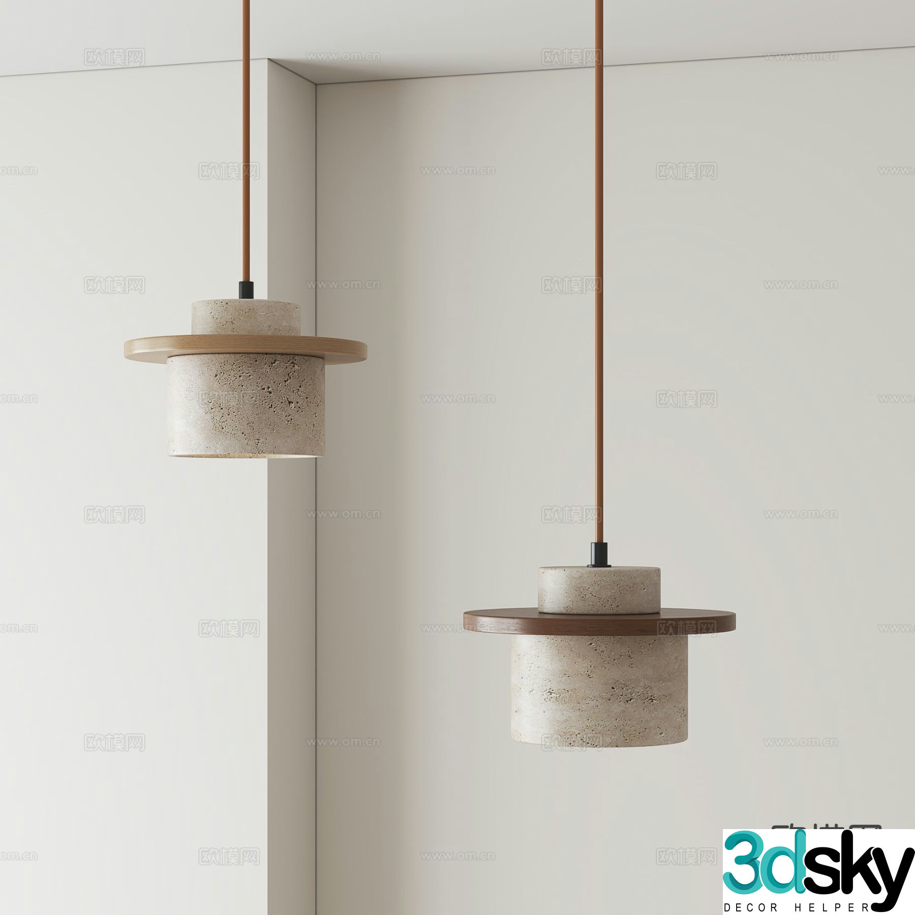 Wabi-sabi chandelier yellow travertine small chandelier 3D model