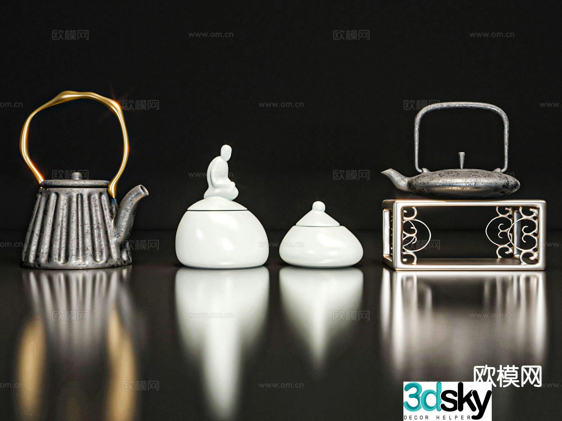 New Chinese style ornaments teapot 3D model