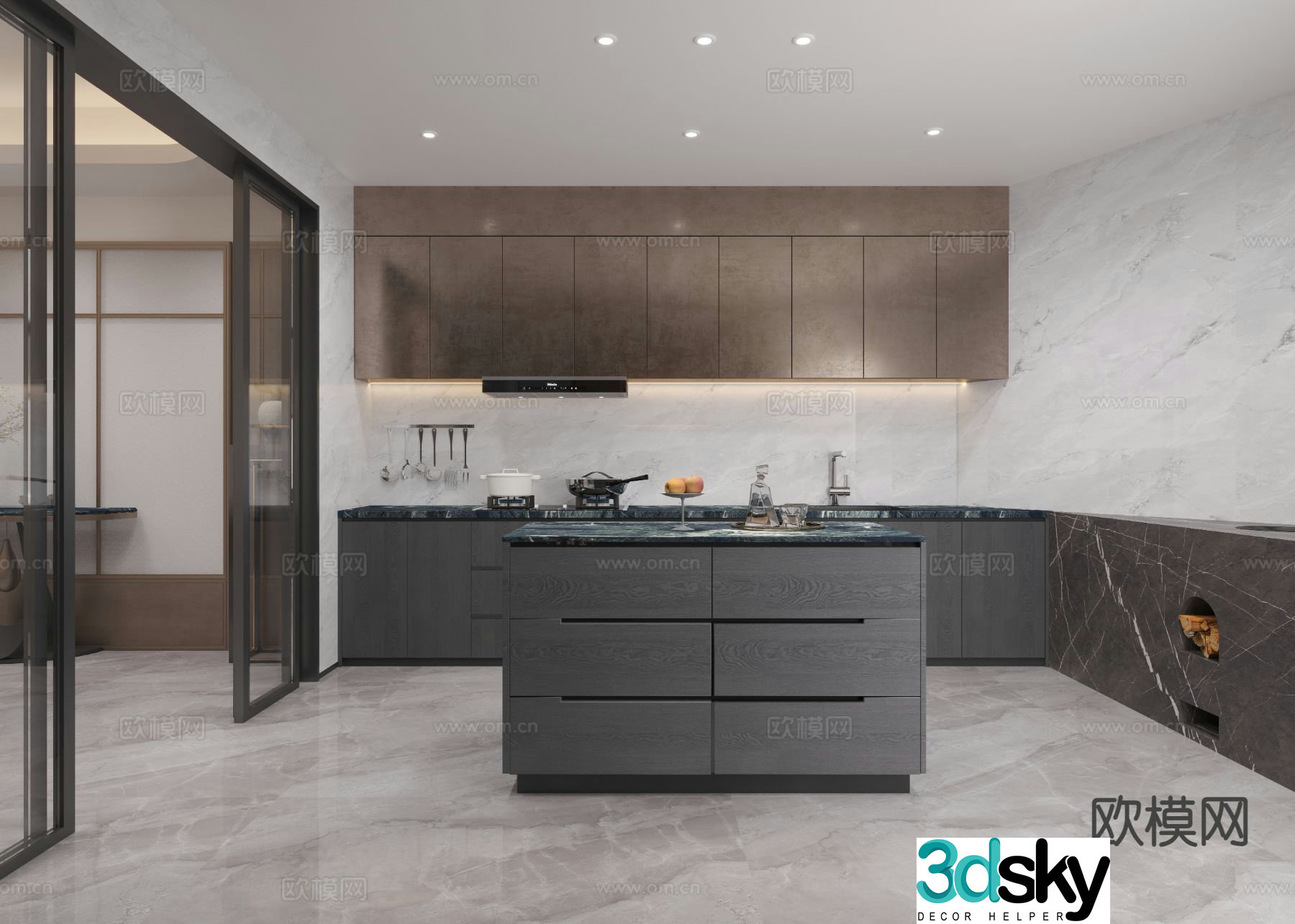 Modern villa kitchen island kitchen 3d model