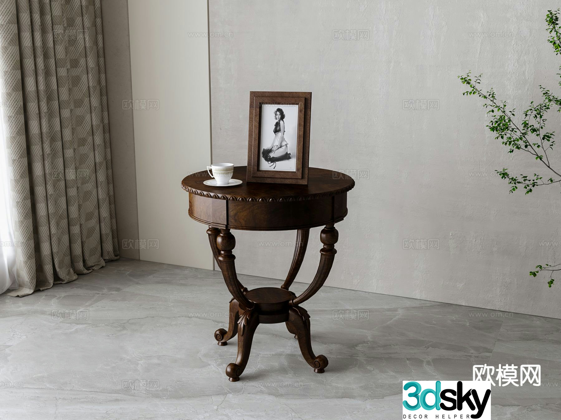 American round table corner table side table 3D model