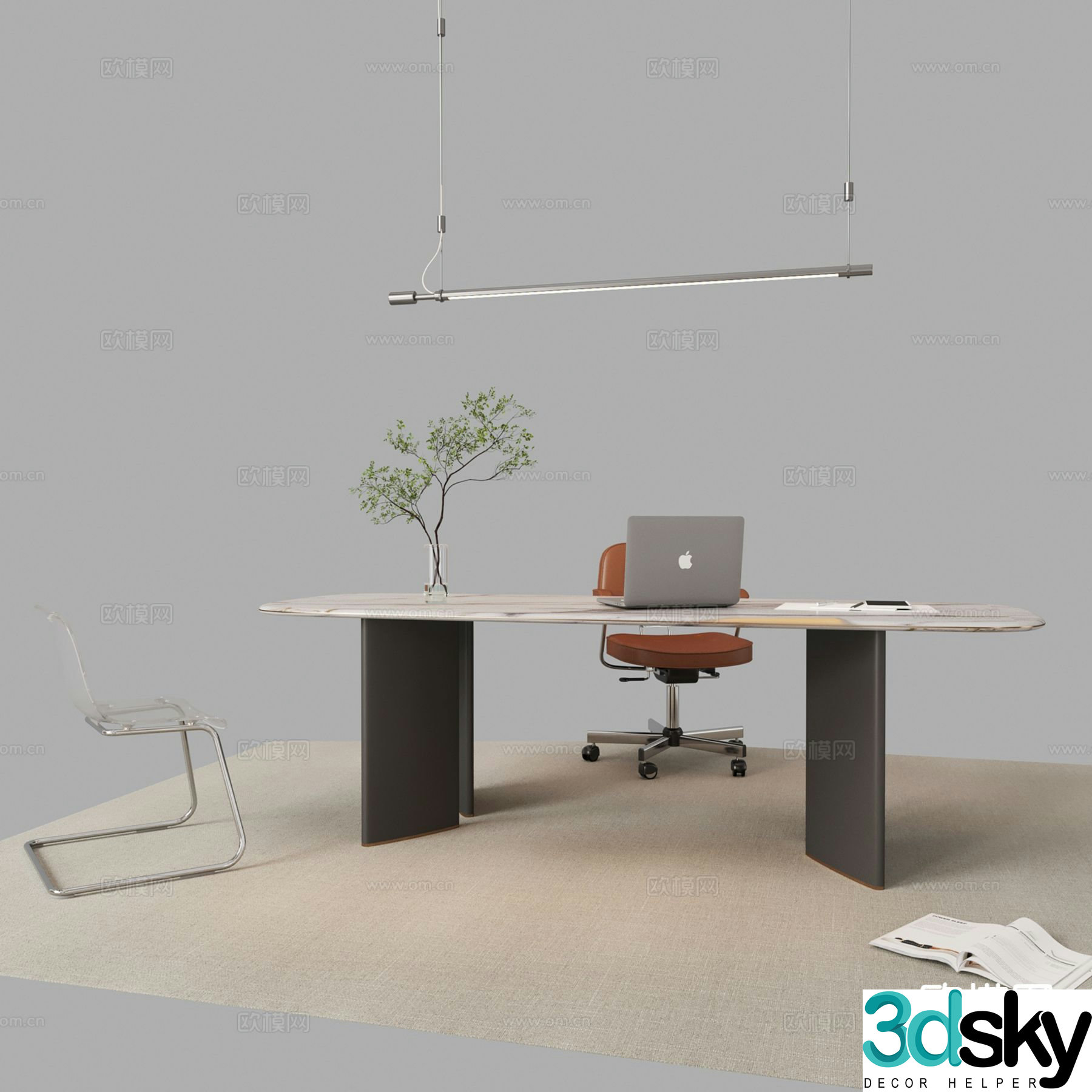 Modern desk chair manager desk 3d model