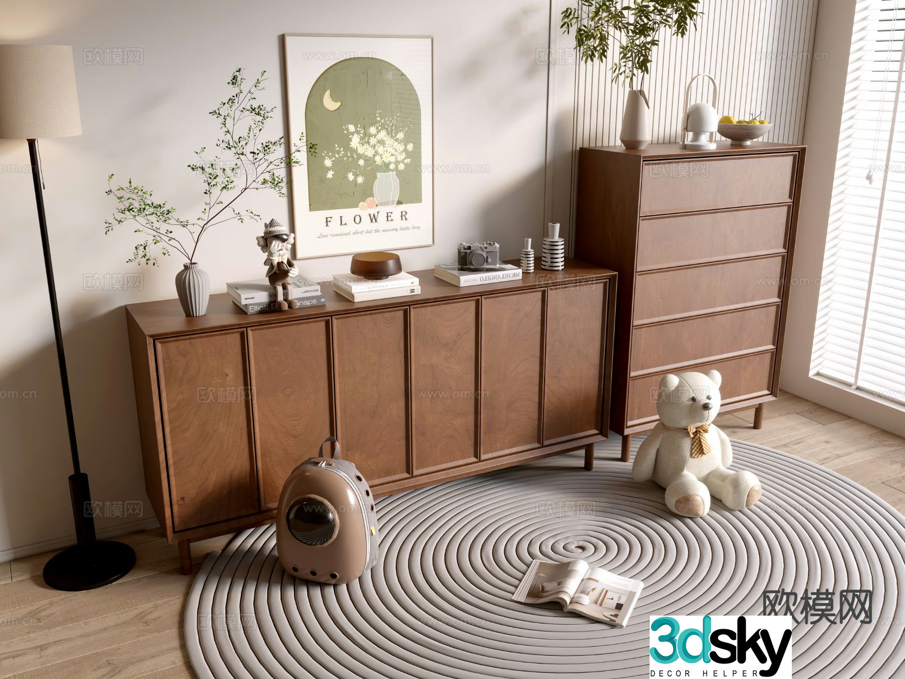 Wabi-sabi side cabinet entrance cabinet 3D model