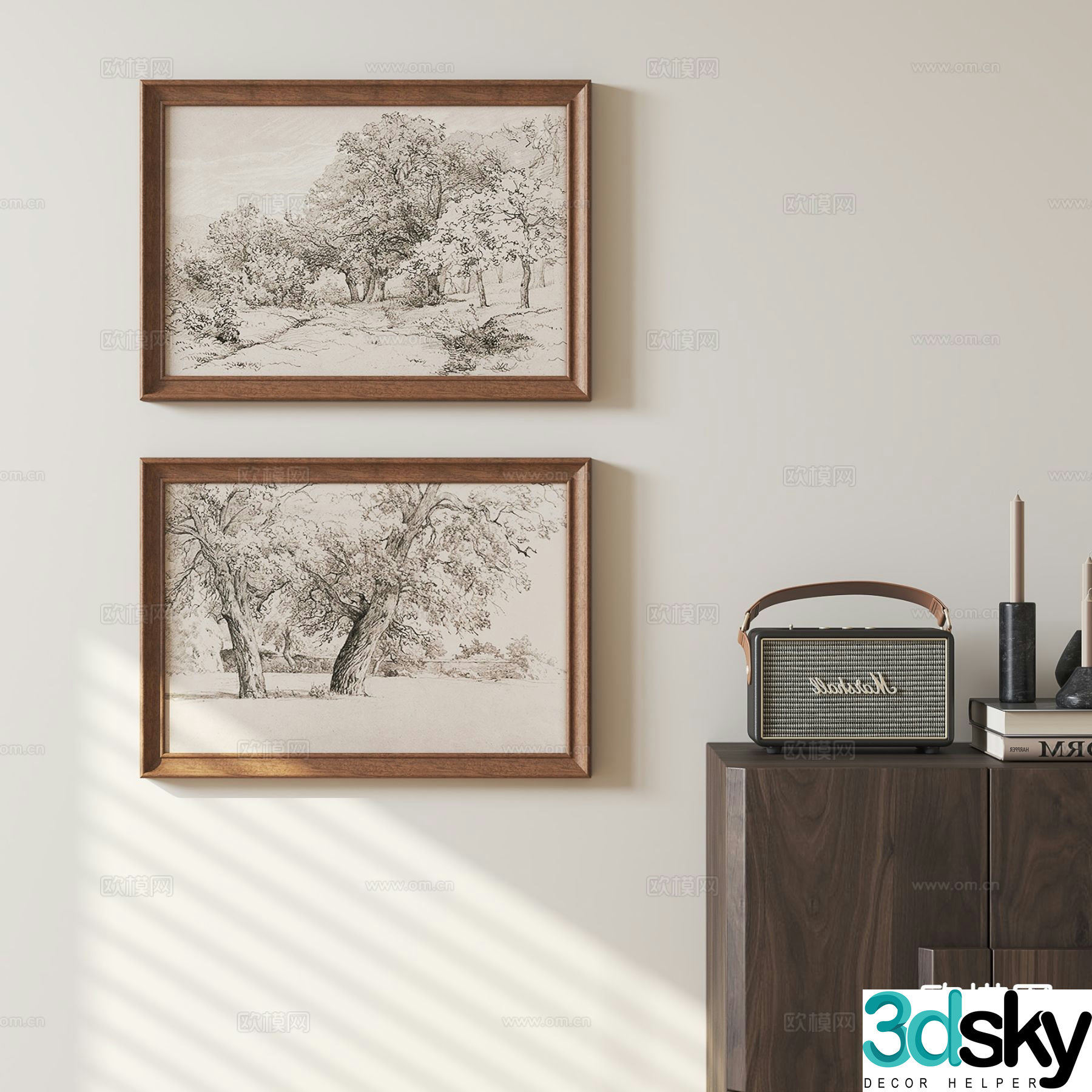 French retro hanging painting landscape painting 3d model