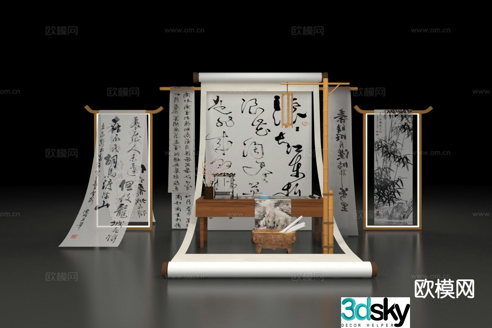 New Chinese style art display calligraphy painting and calligraphy 3D model