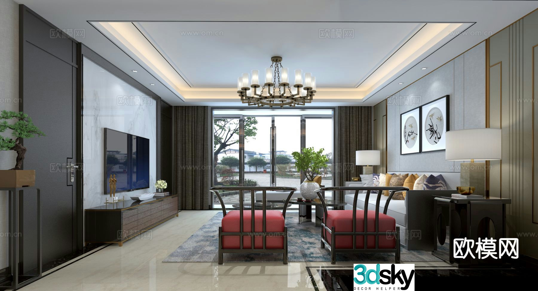 New Chinese style living room 3d model