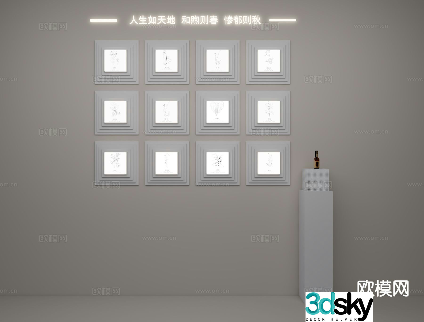 Chinese herbal medicine hanging decoration display wall luminous wall decoration 3D model