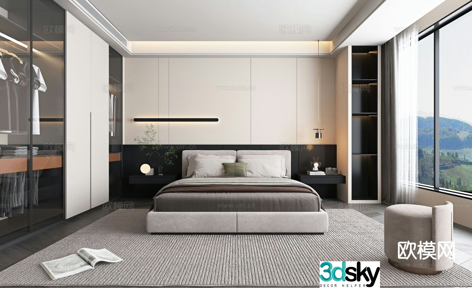 Modern minimalist bedroom large flat bedroom master bedroom 3D model