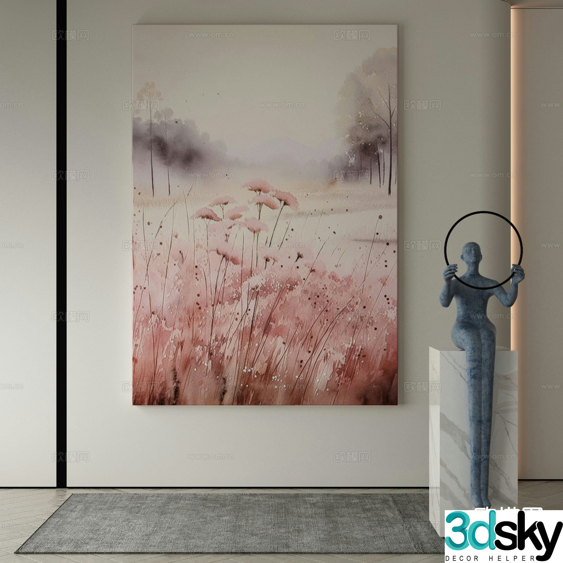 Modern decorative painting flower hanging painting 3d model