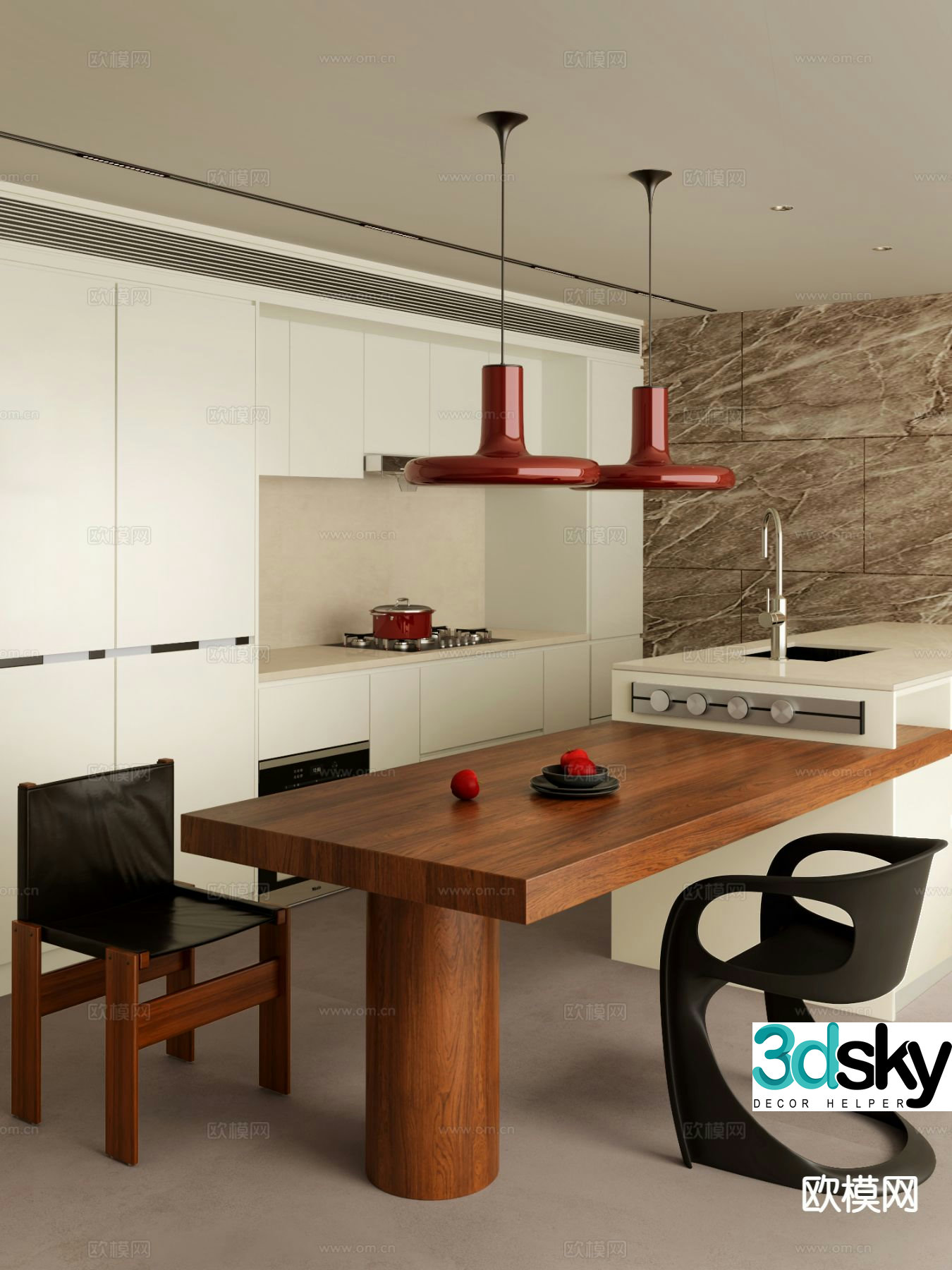 Medieval style restaurant island restaurant kitchen 3d model