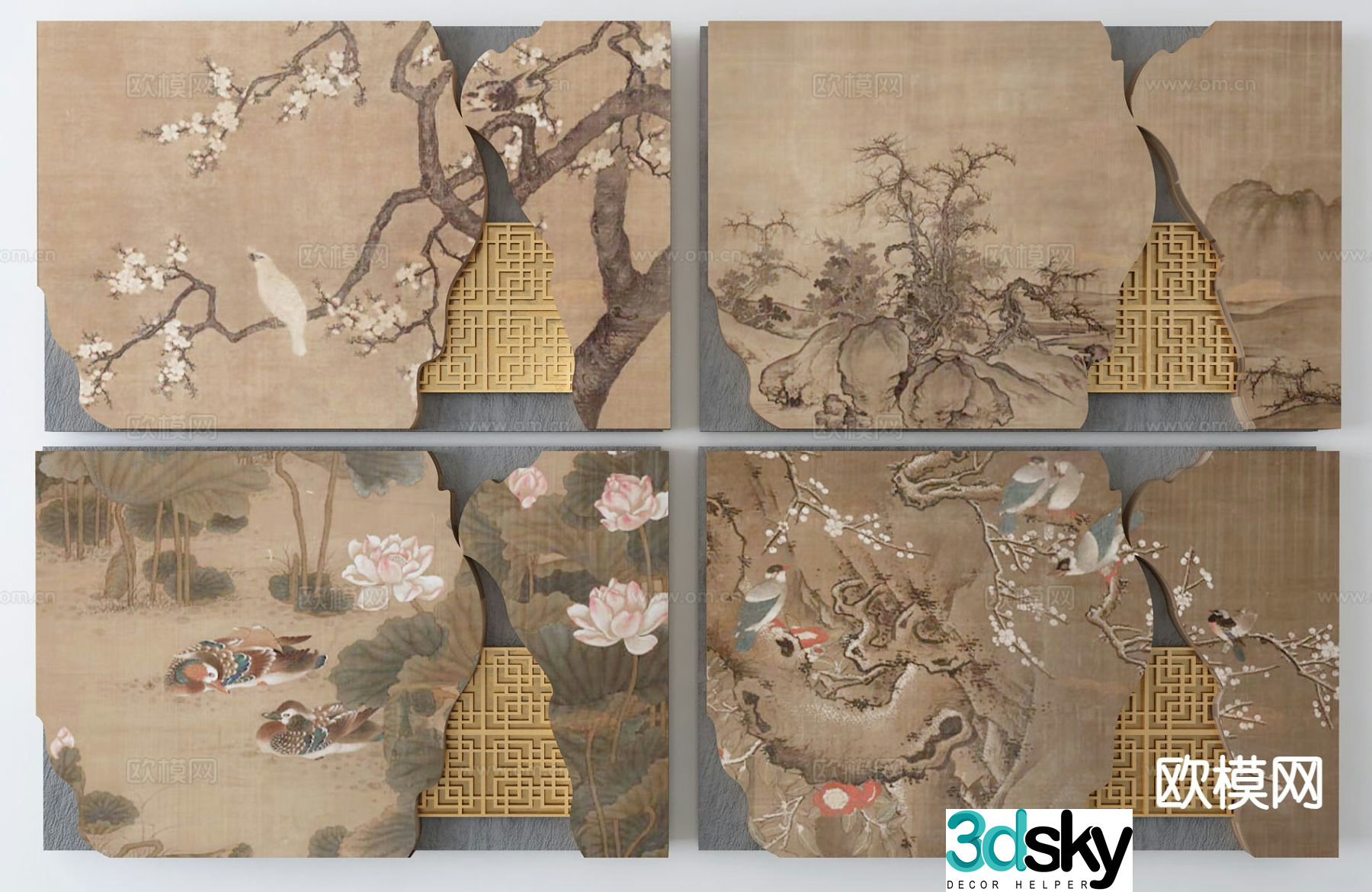 New Chinese style hanging decorations Zen wall decoration 3D model