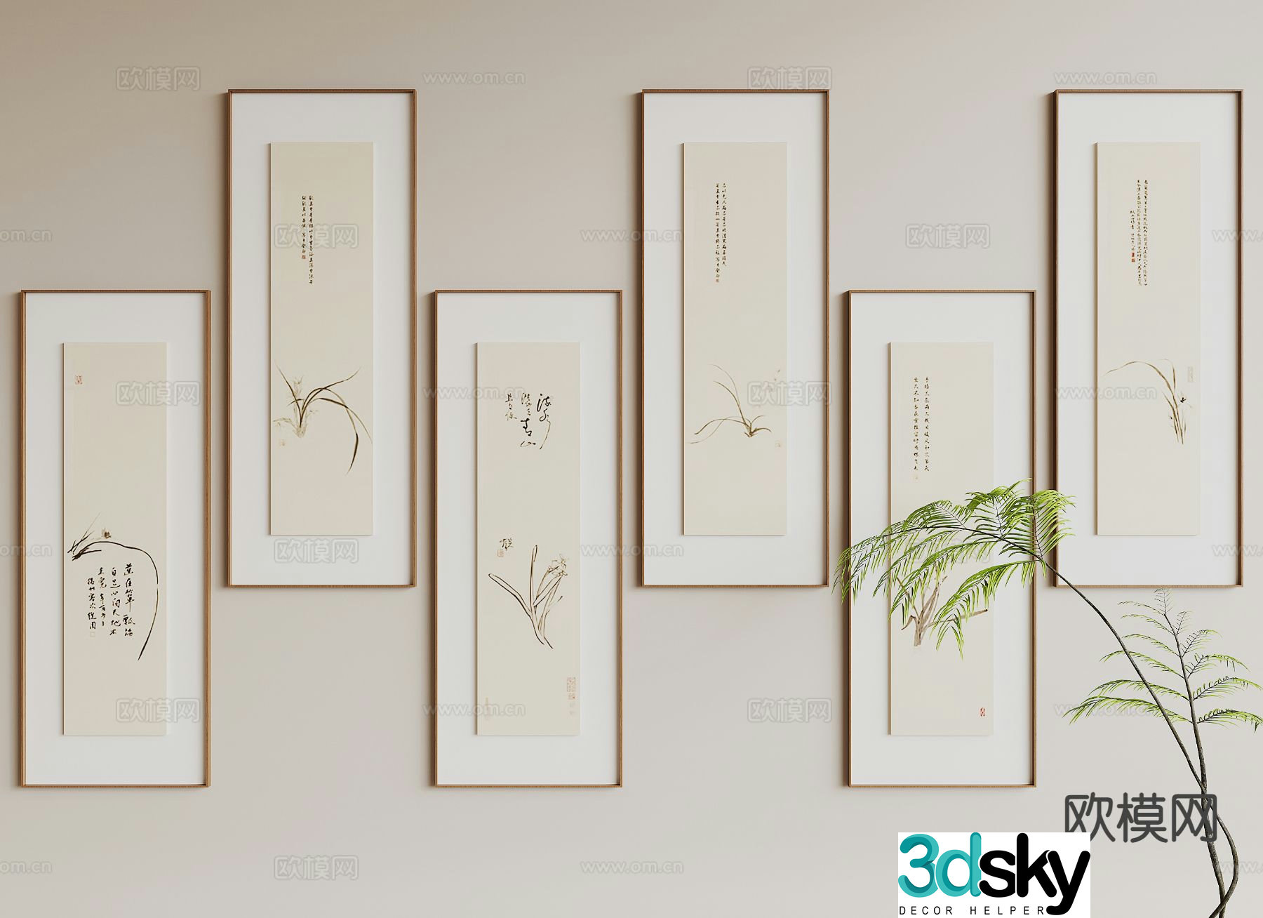 New Chinese style hanging painting Zen hanging painting calligraphy and painting 3D model