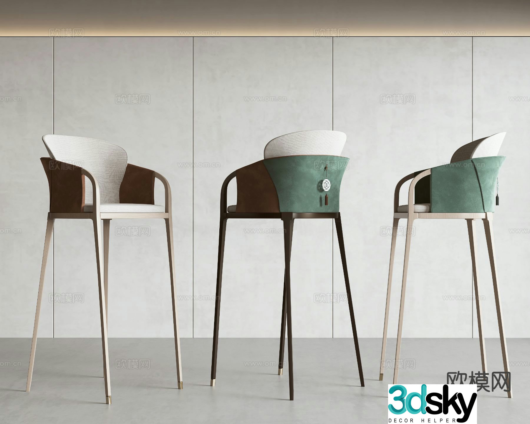 New Chinese Bar Stool Bar Stool High Stool 3D Model