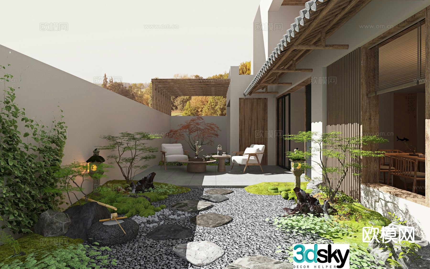 New Chinese style B&B courtyard courtyard landscape 3D model