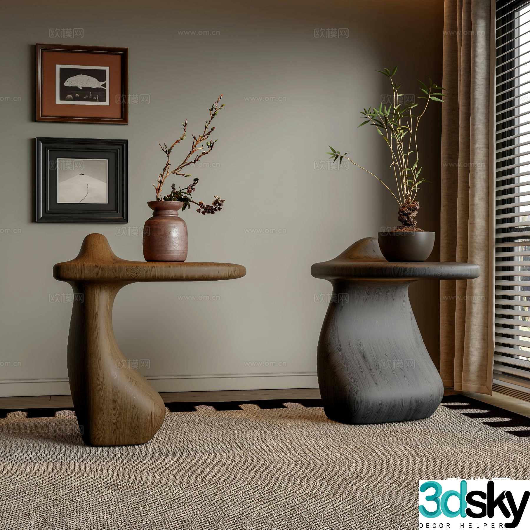 Medieval style side table corner table wooden side table 3D model