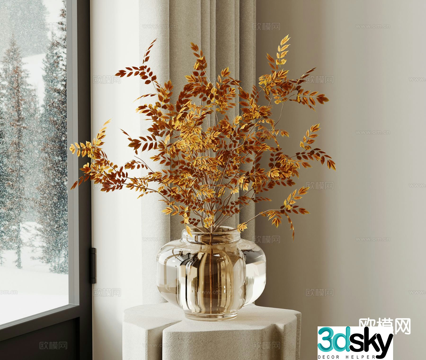 Vase floral arrangement dried flower ornaments 3d model