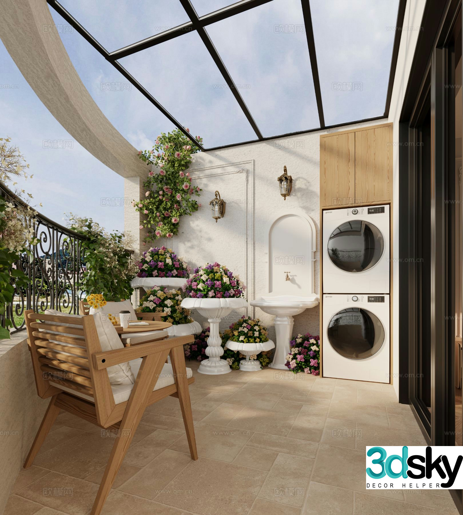 French casual balcony garden 3d model
