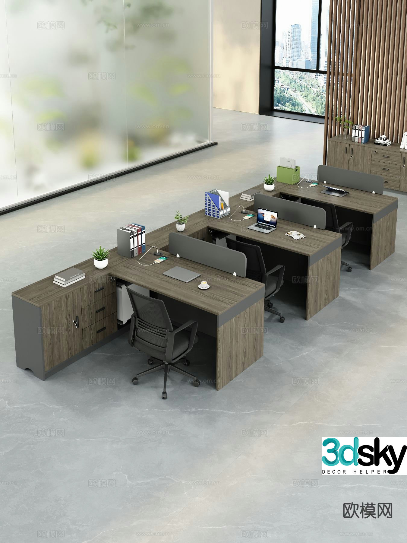 Office desk and chair staff table staff table screen card space work station 3D model